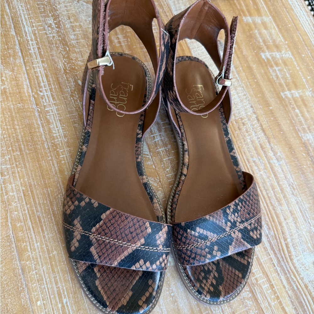 Franco Sarto Brown and Black Snake Print Sandals